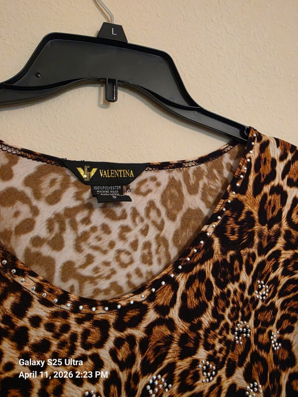Valentina Silky Leopard Top with Crystal Accents Size S - Picture 3 of 4
